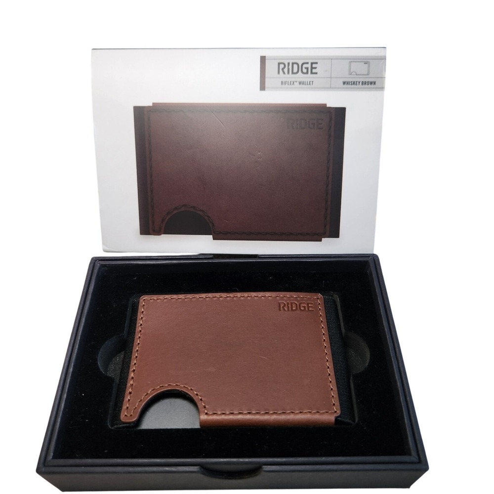 RIDGE BIFLEX‎ WALLET Leather Whiskey Brown Rugged Compact Cardholder NEW